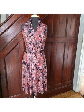Sleeveless Paisley Print Wrap Dress By Stella + Ginger Size S Black & Red